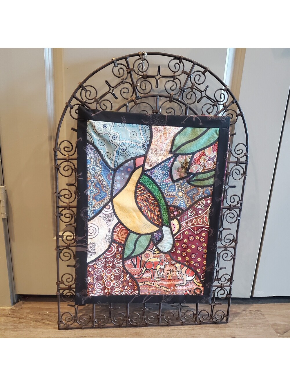 Iron Scrollwork Frame with Quilted Art Stained Glass Look